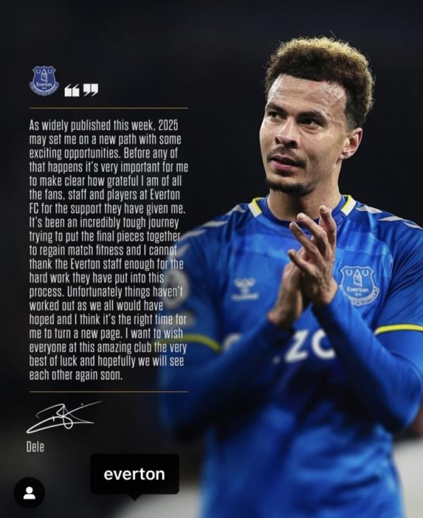 阿里告別埃弗頓：是時(shí)候開始新篇章了，感謝所有人對(duì)我的支持